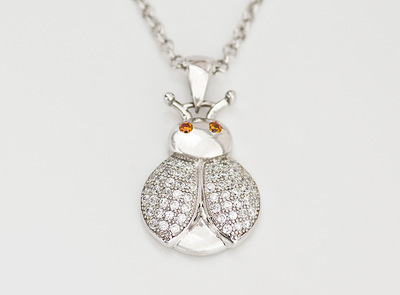 銀飾廠家批發 S925純銀甲殼蟲微鑲鋯石吊墜項鏈——深圳市約瑟兄弟珠寶首飾